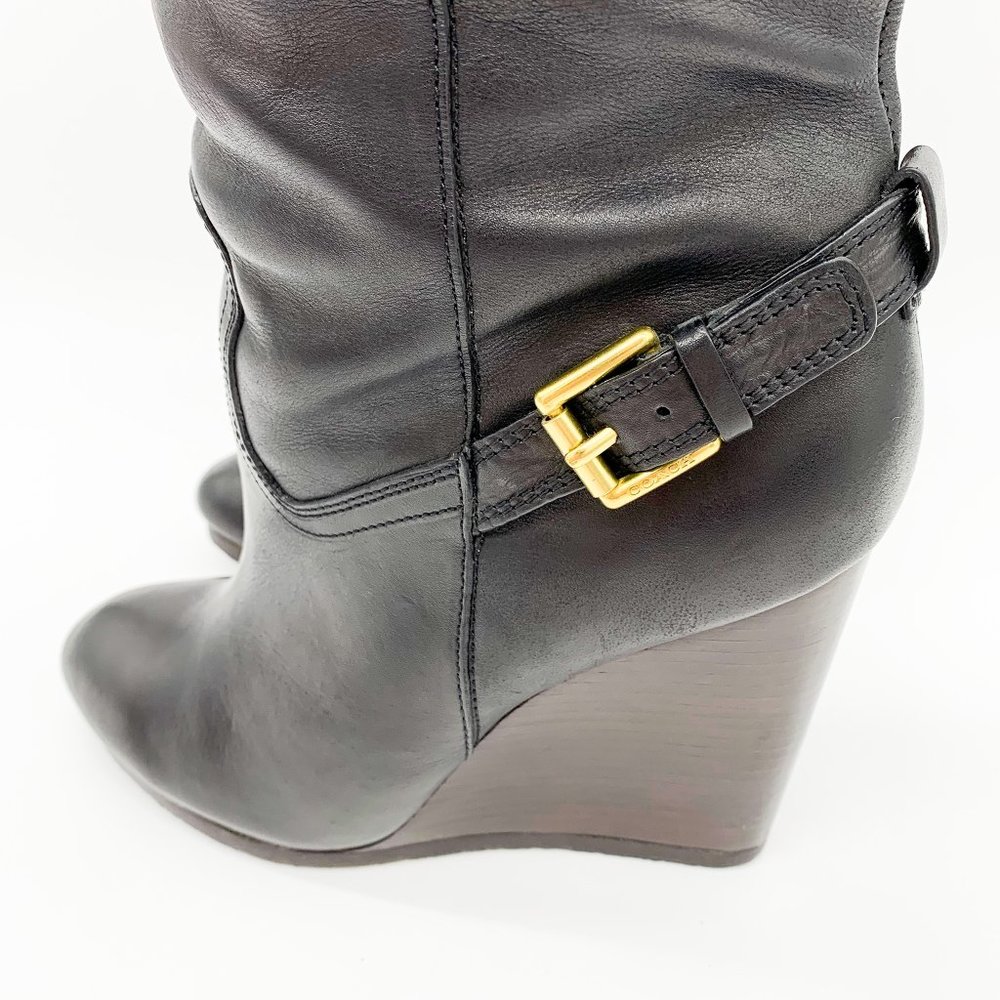 COACH Dorthy Wedge Boots Black Leather Round Toe - Picture 10 of 13